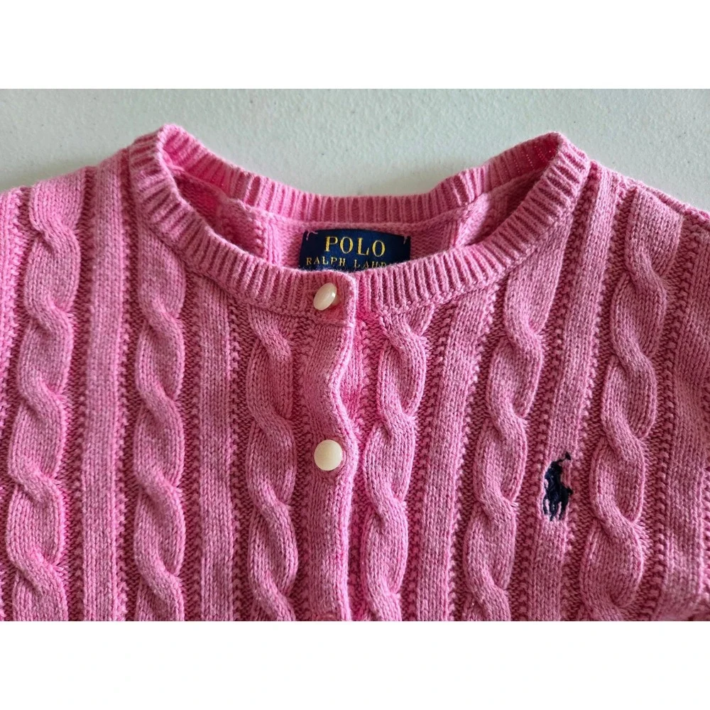 Polo Ralph Lauren Girls 8-10 Cardigan Pink Cable Knit Peplum Ruffle Sweater